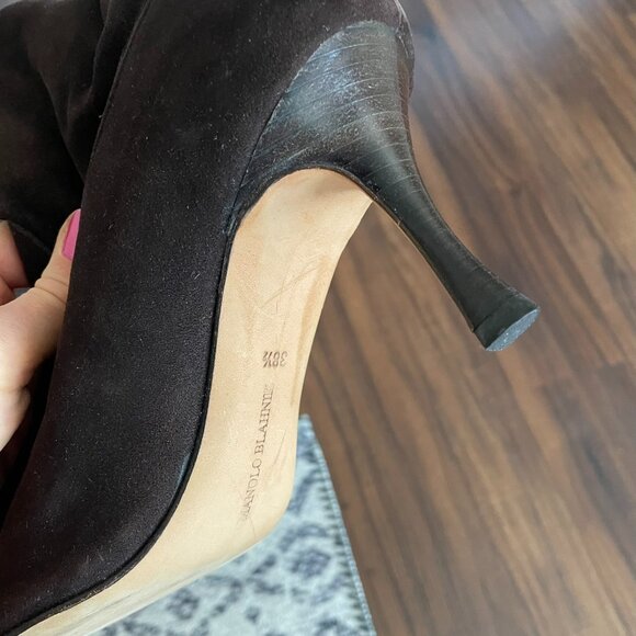 Manolo Blahnik Brown Suede Knee-High Heeled Boots - Picture 9 of 13